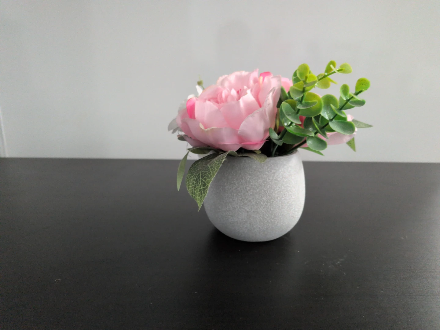 Artificial Pink Flower Arrangement in Stone Pot