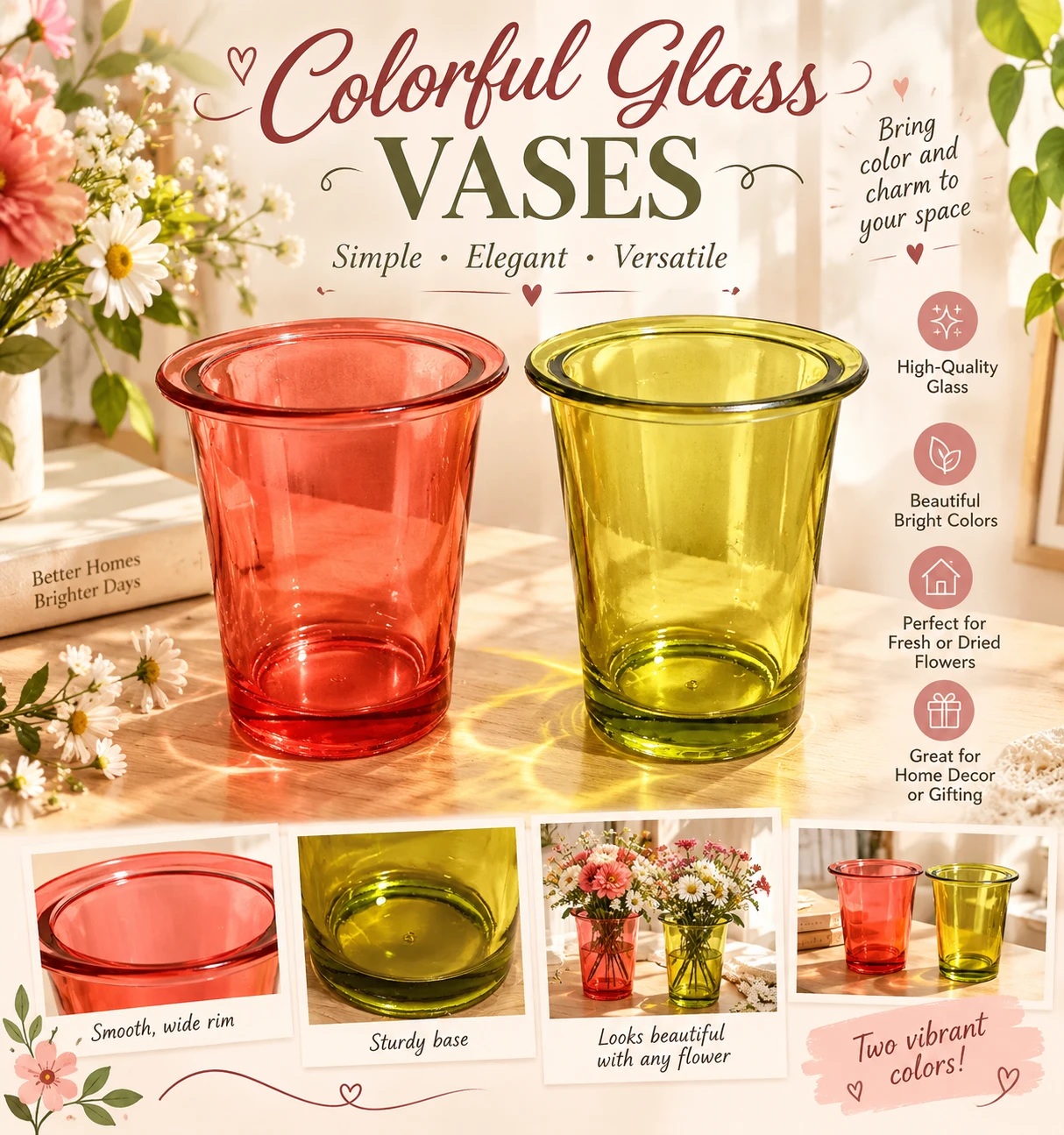 💐Colorful Glass Vases Set of 2💐