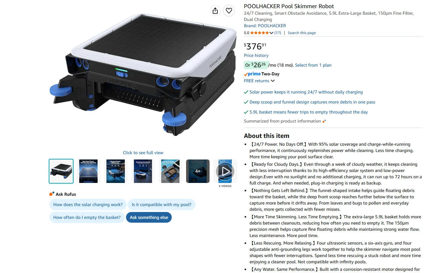 POOLHACKER Solar-Powered Pool Skimmer Robot - photo 2