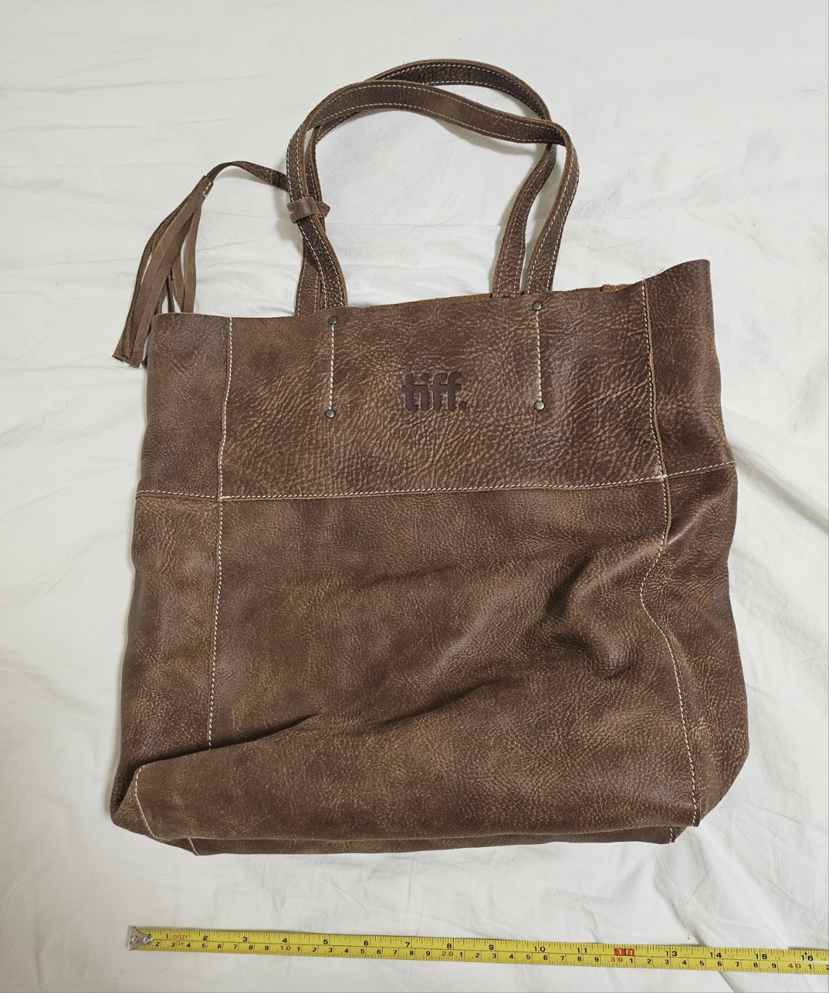 genuine leather roots tote bag