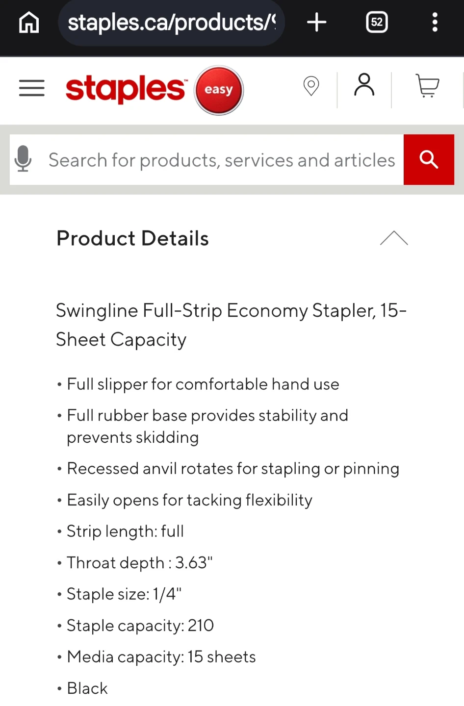 Swingline Standard Stapler #54501 Black - $5 Each - photo 5
