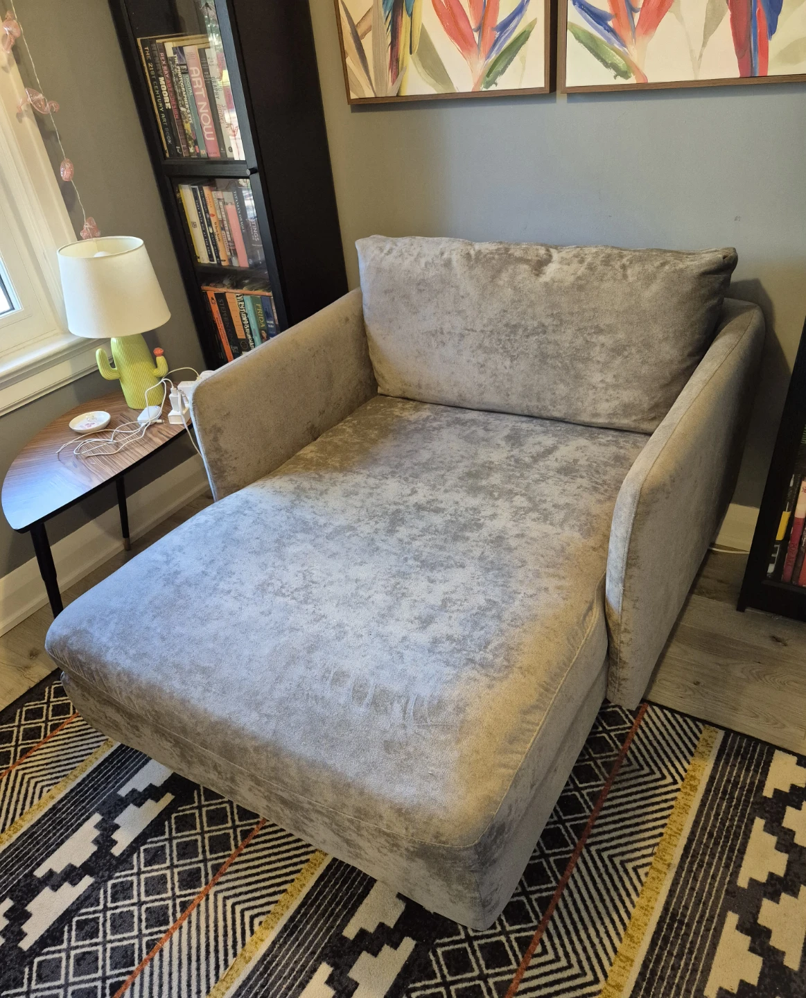 Grey Velvet Chaise Lounge Chair - photo 2