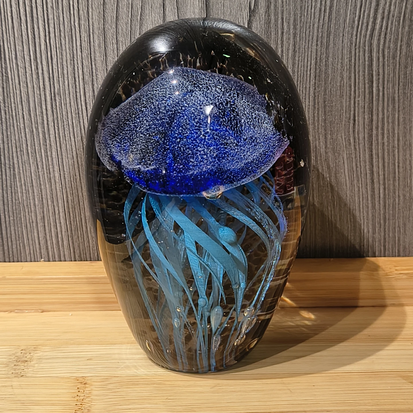 Blue Hand-Blown Glass Jellyfish Paperweight - photo 2