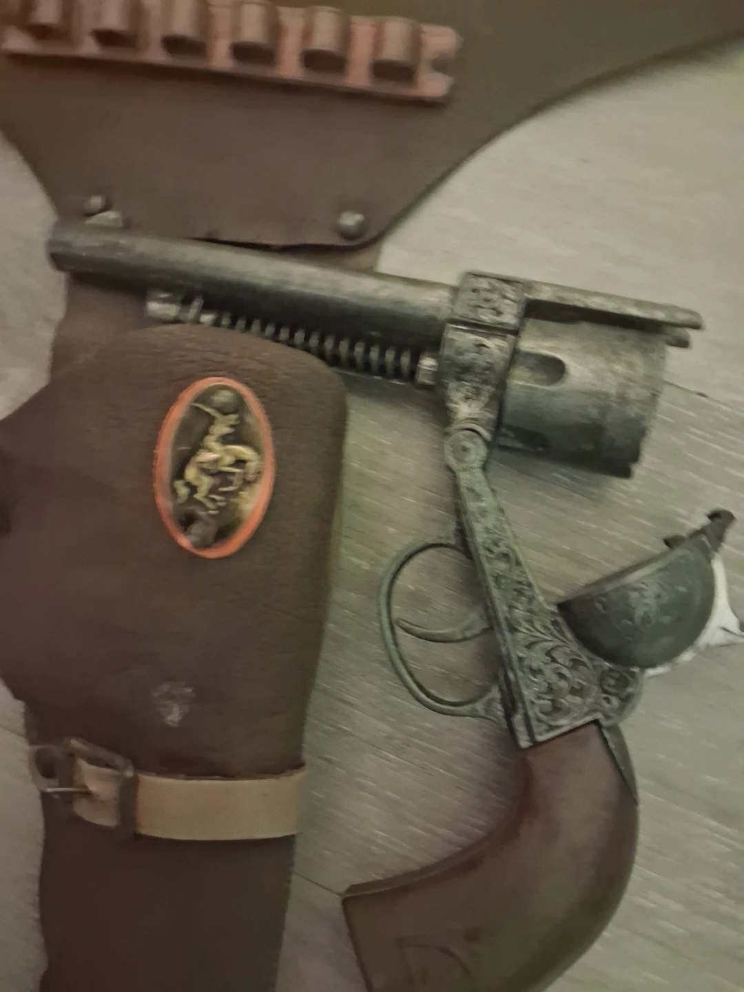 Vintage Toy Cap Gun and Leather Holster