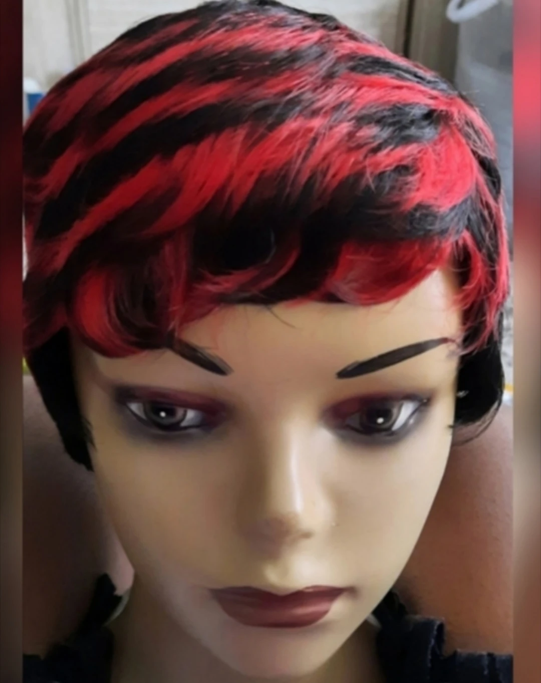 Short Black and Red Synthetic Hair Wig