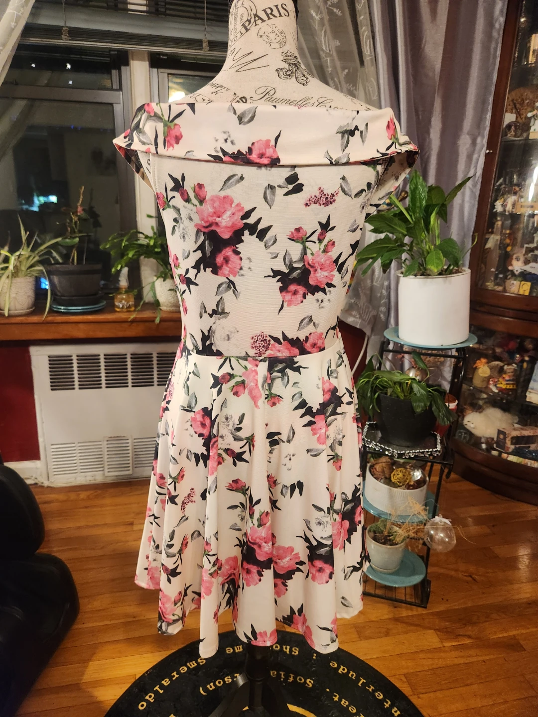 Plus Size Cream Pink Floral Off-Shoulder Skater Mini Dress - photo 3
