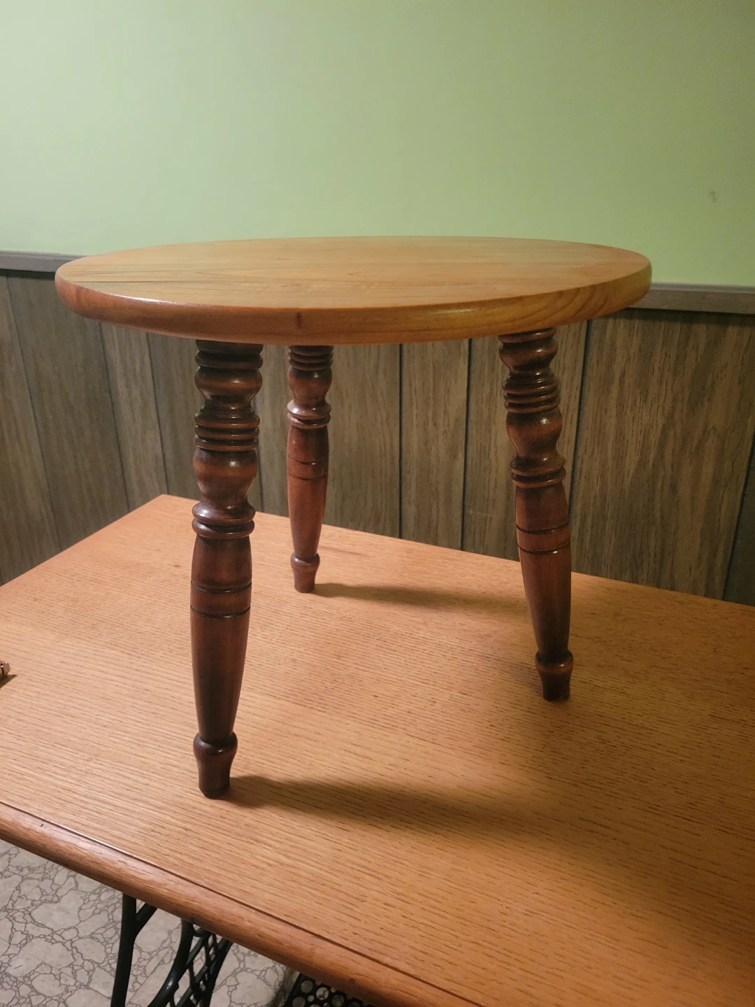 Small Round Wooden Three-Legged Stool - photo 2