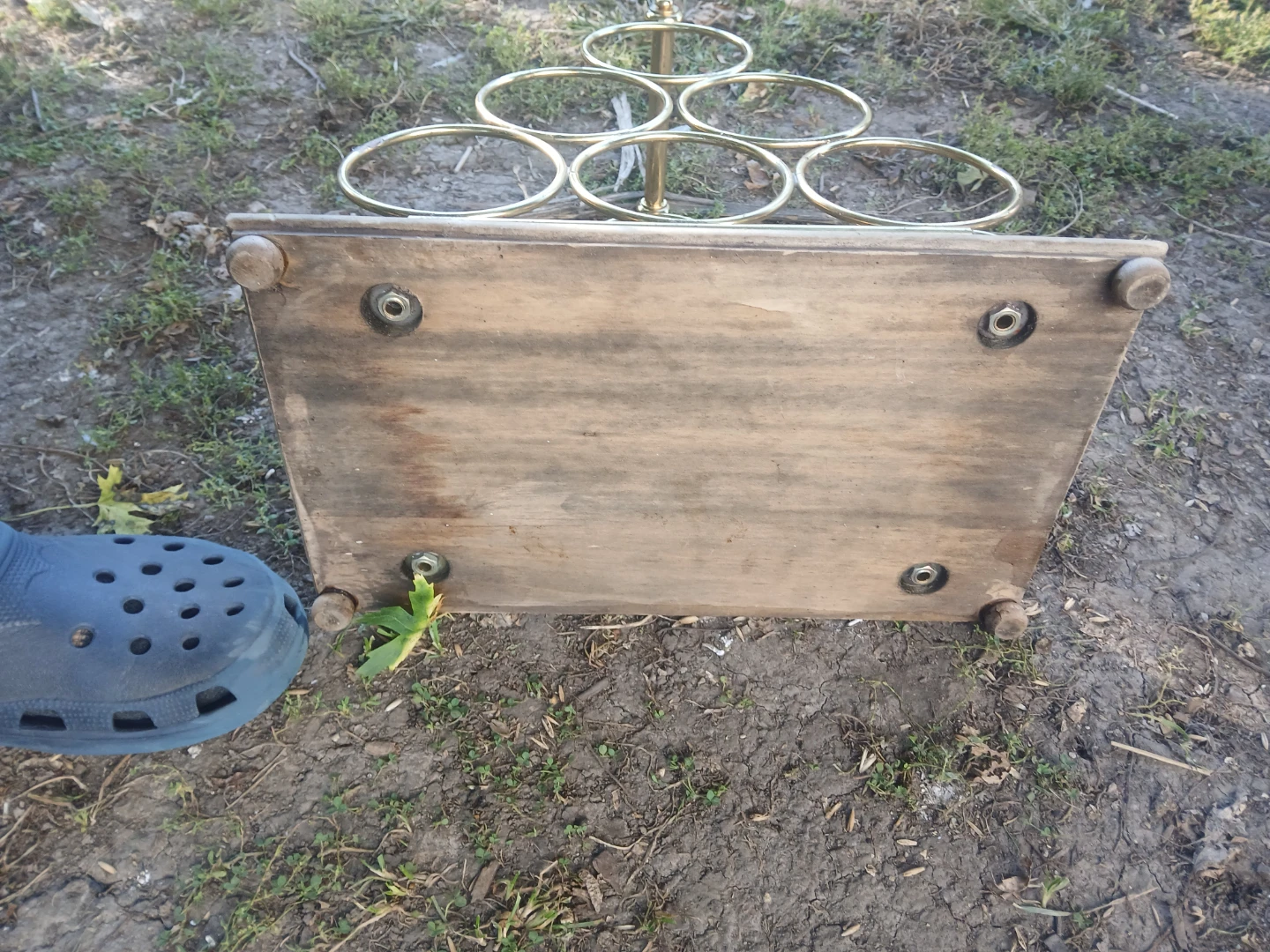 Vintage Brass and Wood Wine Rack - photo 3
