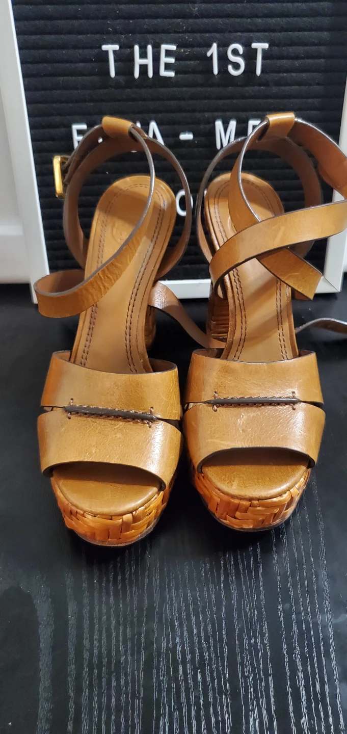 Tory Burch Tan Leather Platform Sandals
