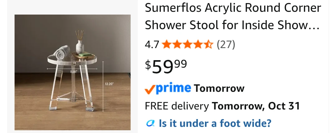 Acrylic Corner Shower Stool heavy duty waterproof - photo 3