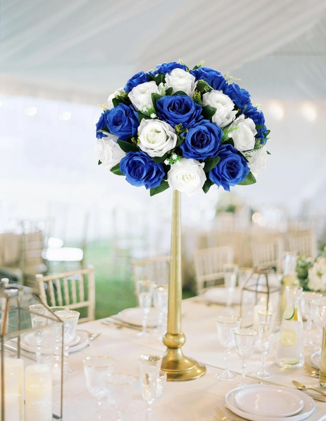 Artificial Blue and White Rose Flower Centerpieces - photo 3