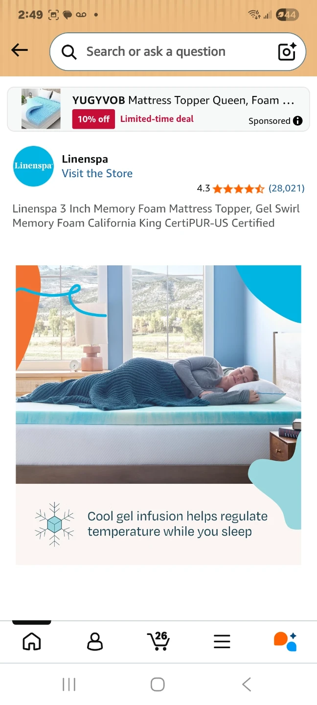 Linenspa 3 Inch Gel Swirl Memory Foam Topper Cal King - photo 5