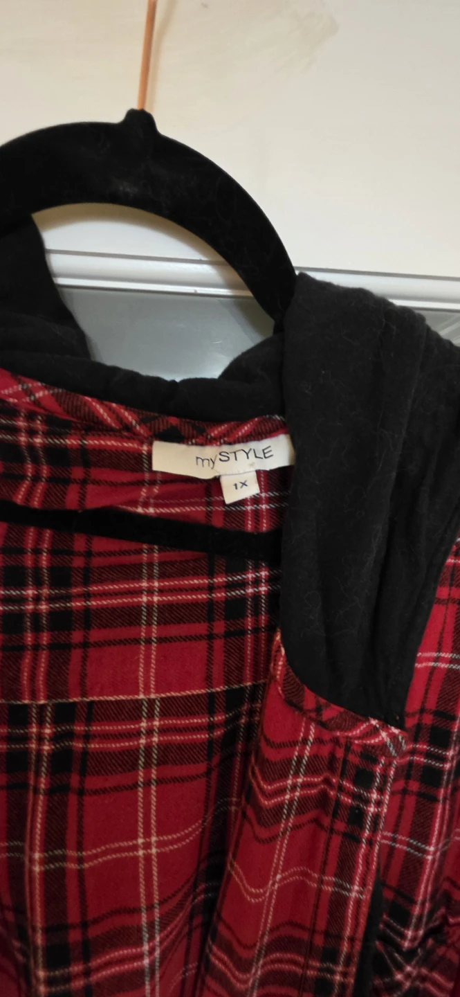 mySTYLE Red Plaid Hooded Shirt - 1X - photo 2
