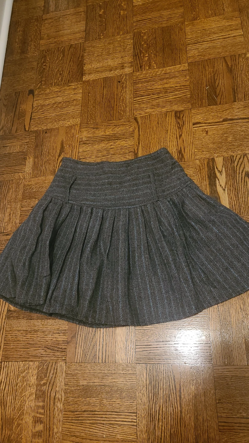 Grey Herringbone Pleated Skirt