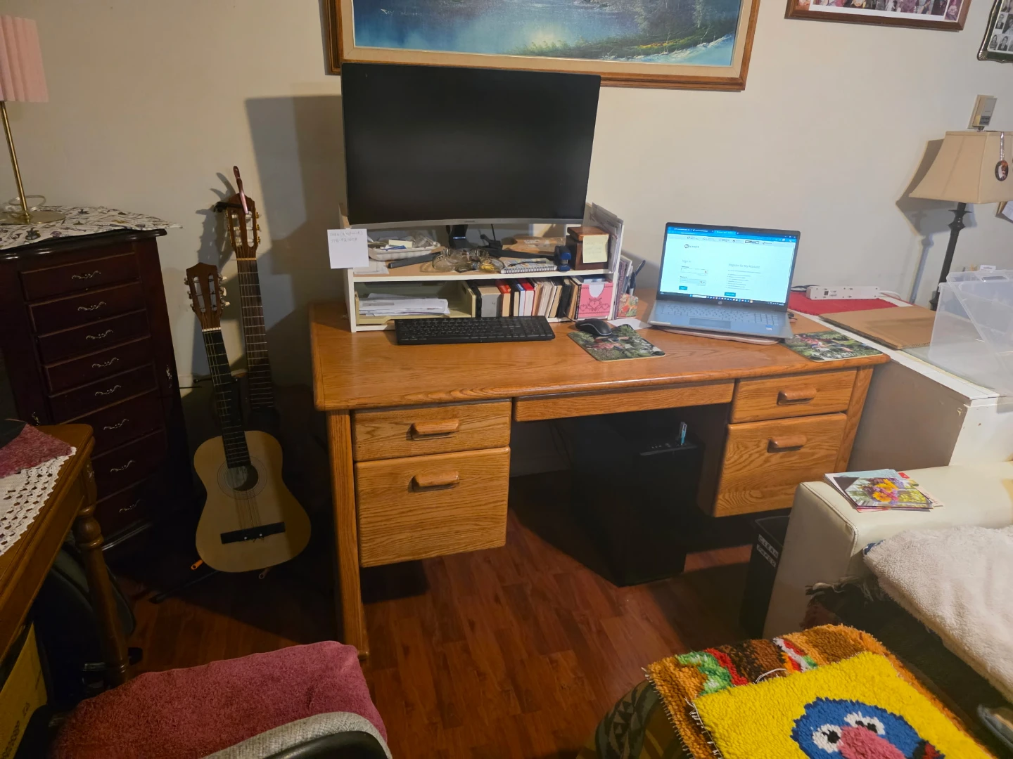 Solid Oak Wooden Desk with Drawers - photo 2