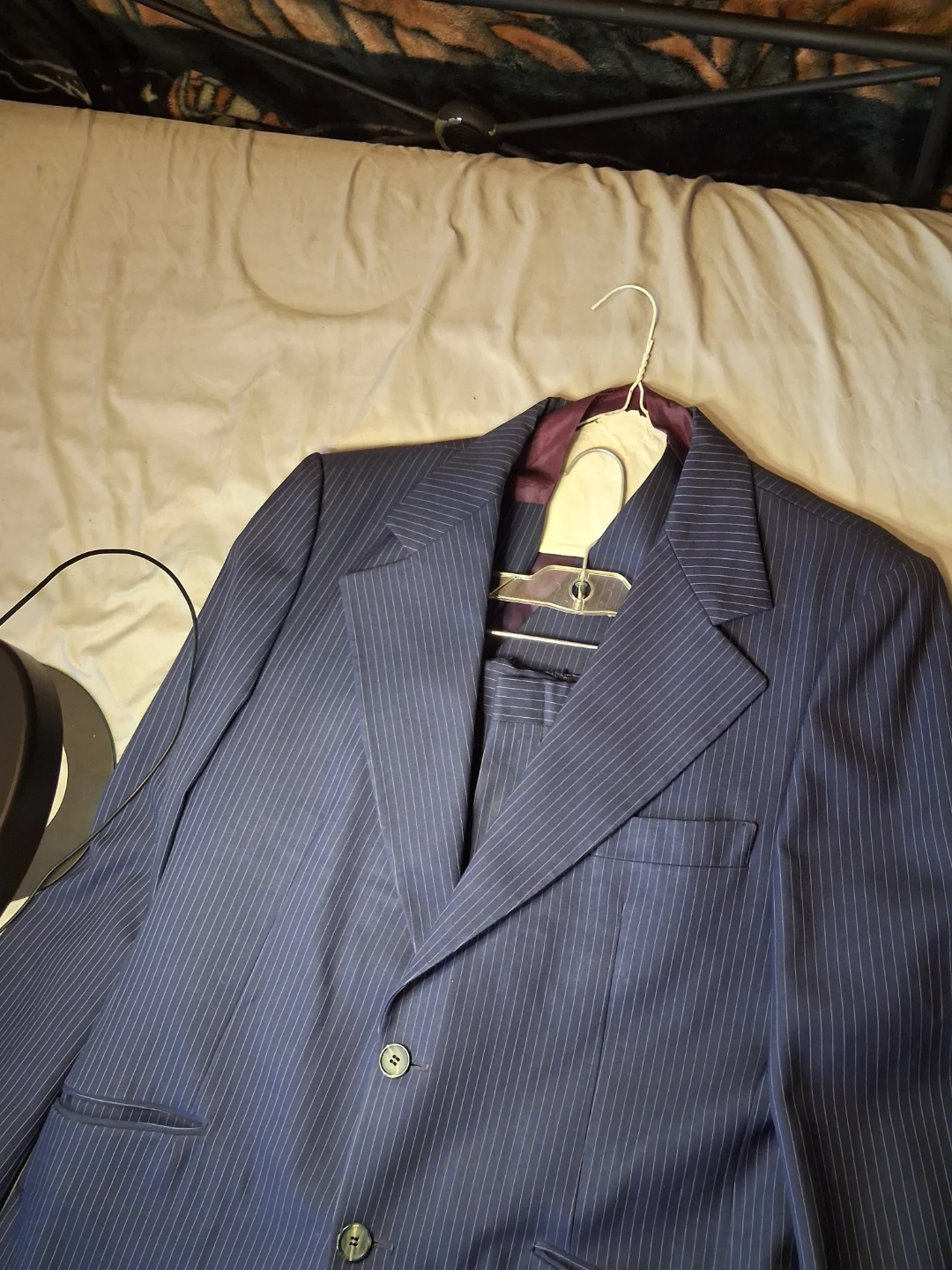Three-Piece Navy Pinstripe Suit For sale
