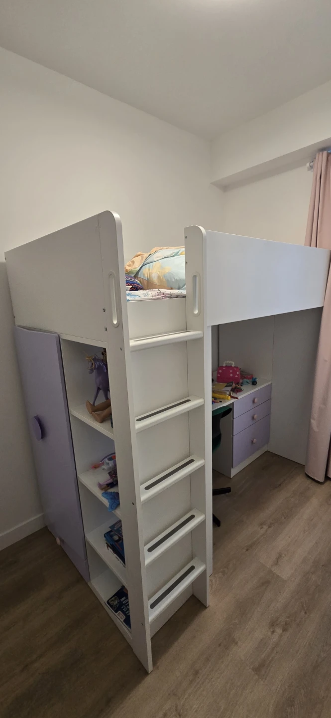 SMÅSTAD Loft bed, white lilac/with desk with 4 drawers, Twin