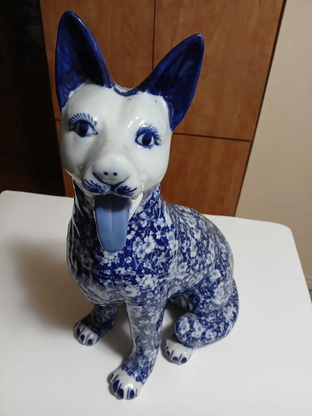 Blue and White Floral Ceramic Dog Figurine - photo 3