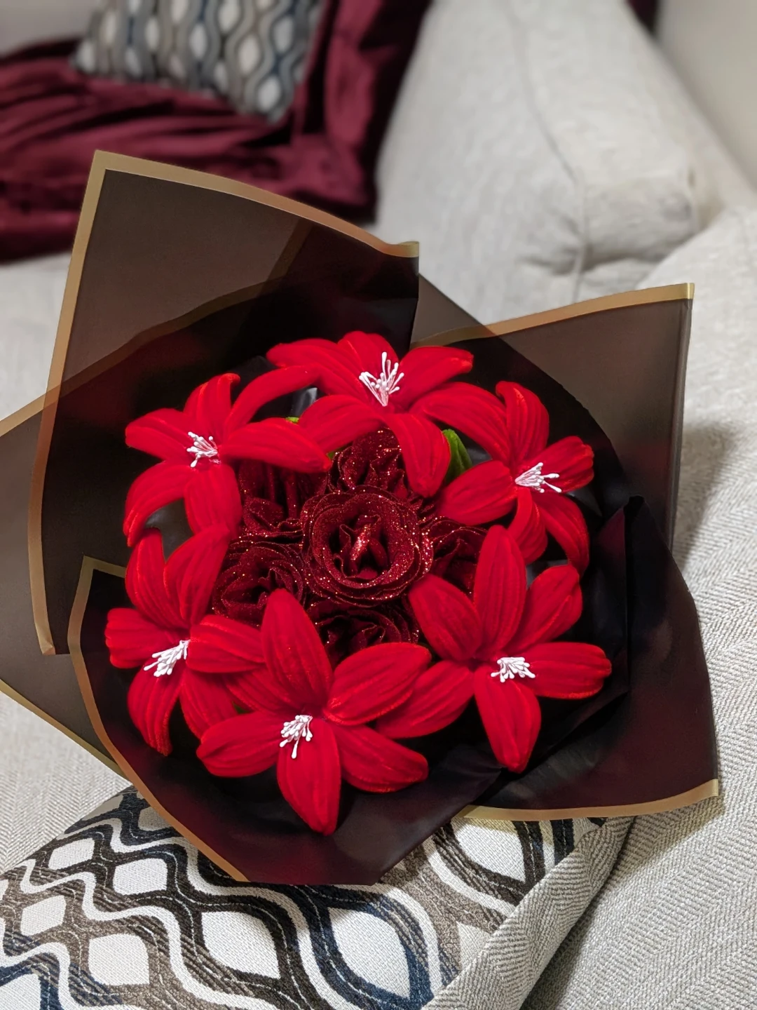 Nush customized Red Glitter and Velvet Artificial Flower Bouquet - photo 4