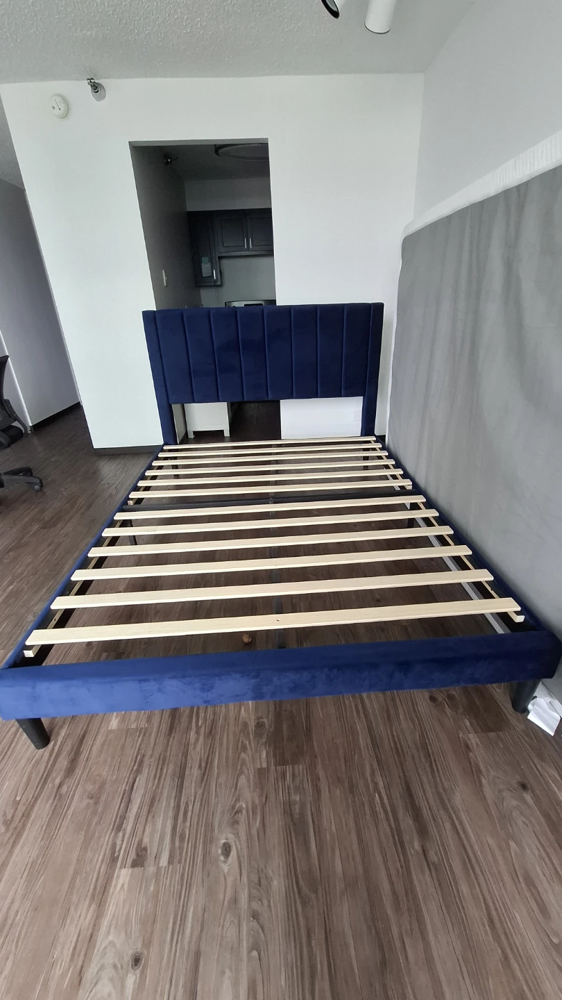 Navy Velvet Upholstered Platform Bed