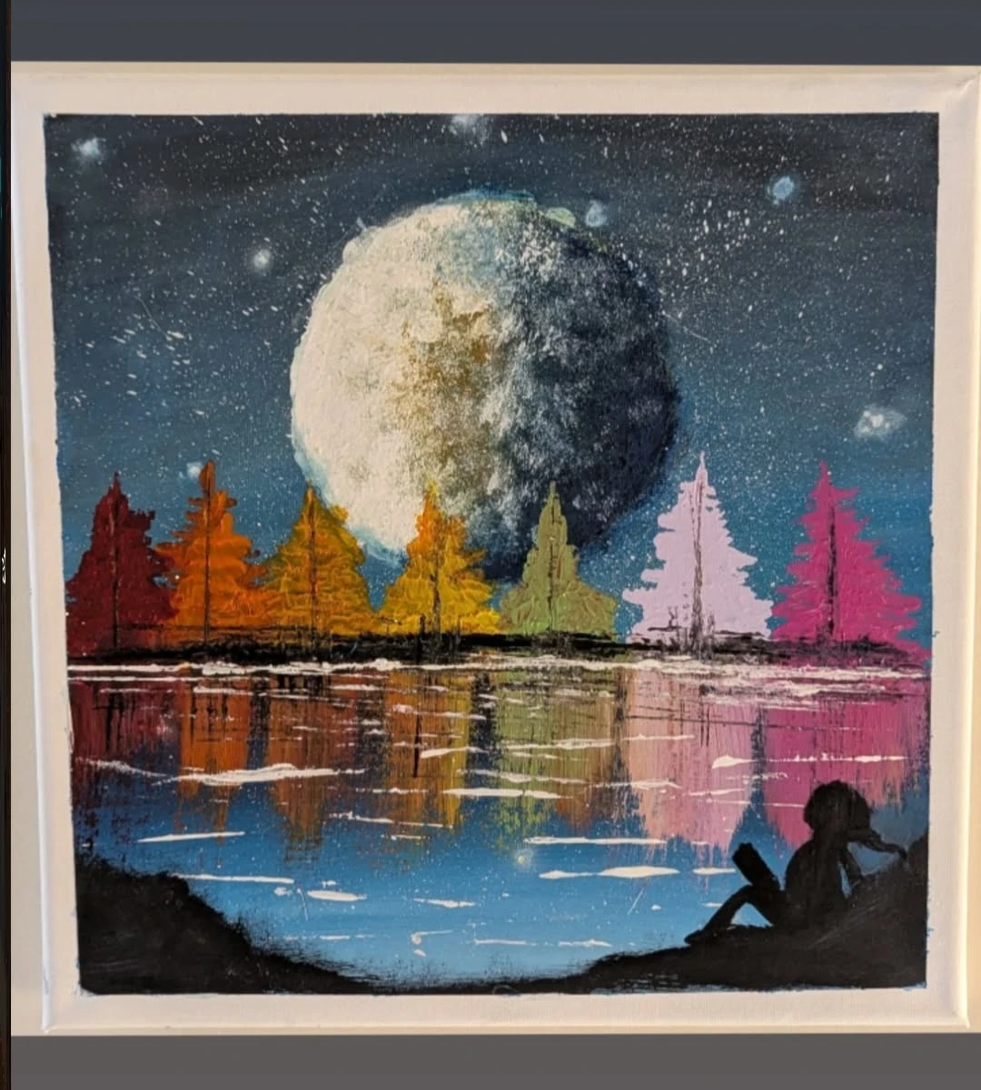 Hand-painted moonlight forest canvas art