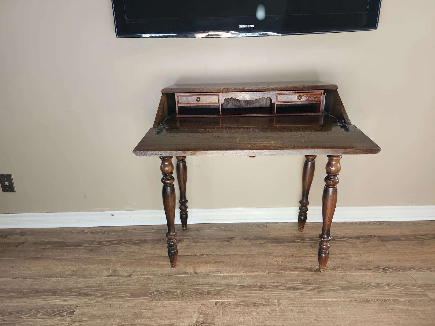 Vintage Dark Wood Drop-Leaf Secretary Desk - photo 2