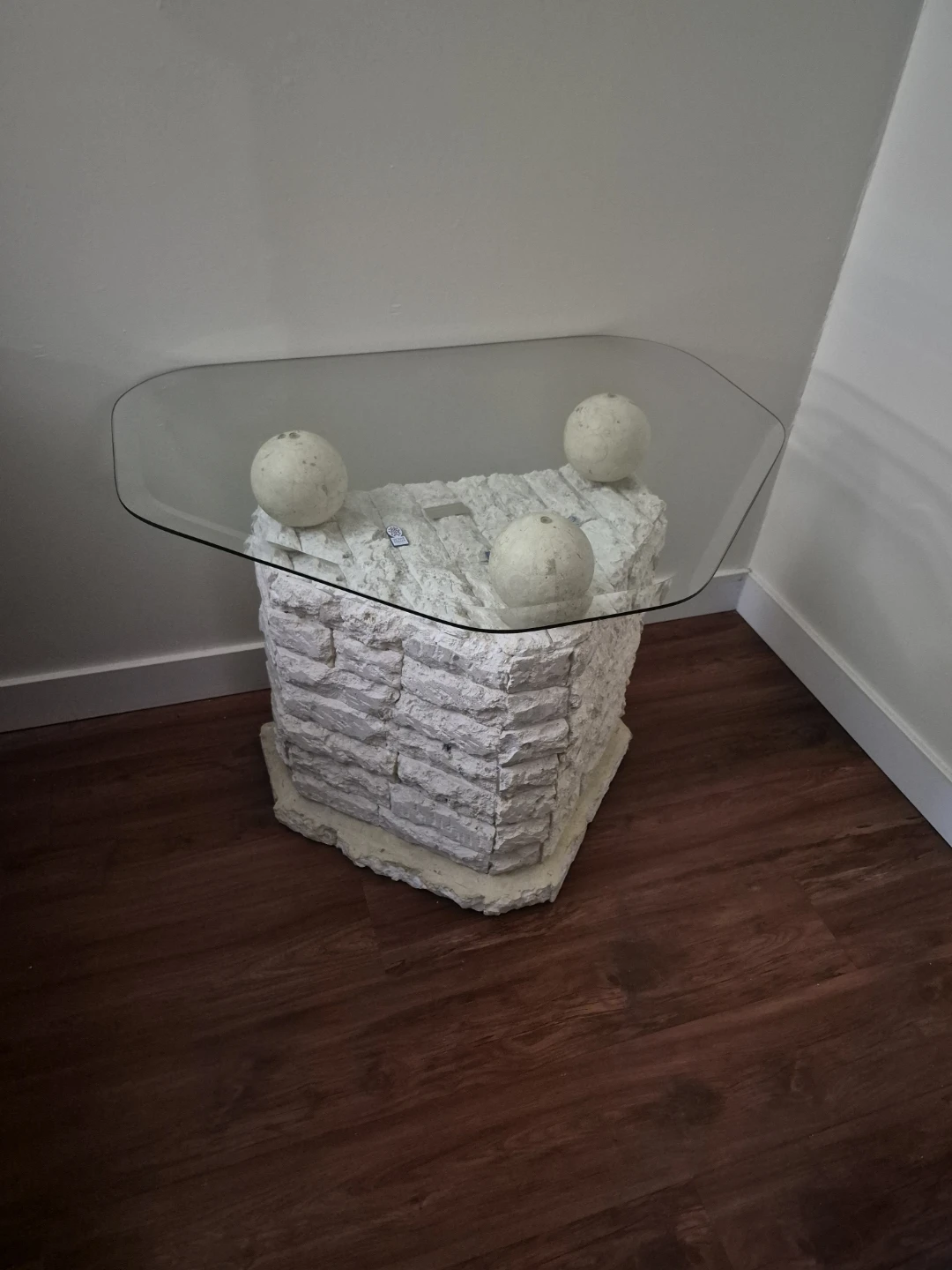 Stone Base Glass Top Accent Table - photo 2