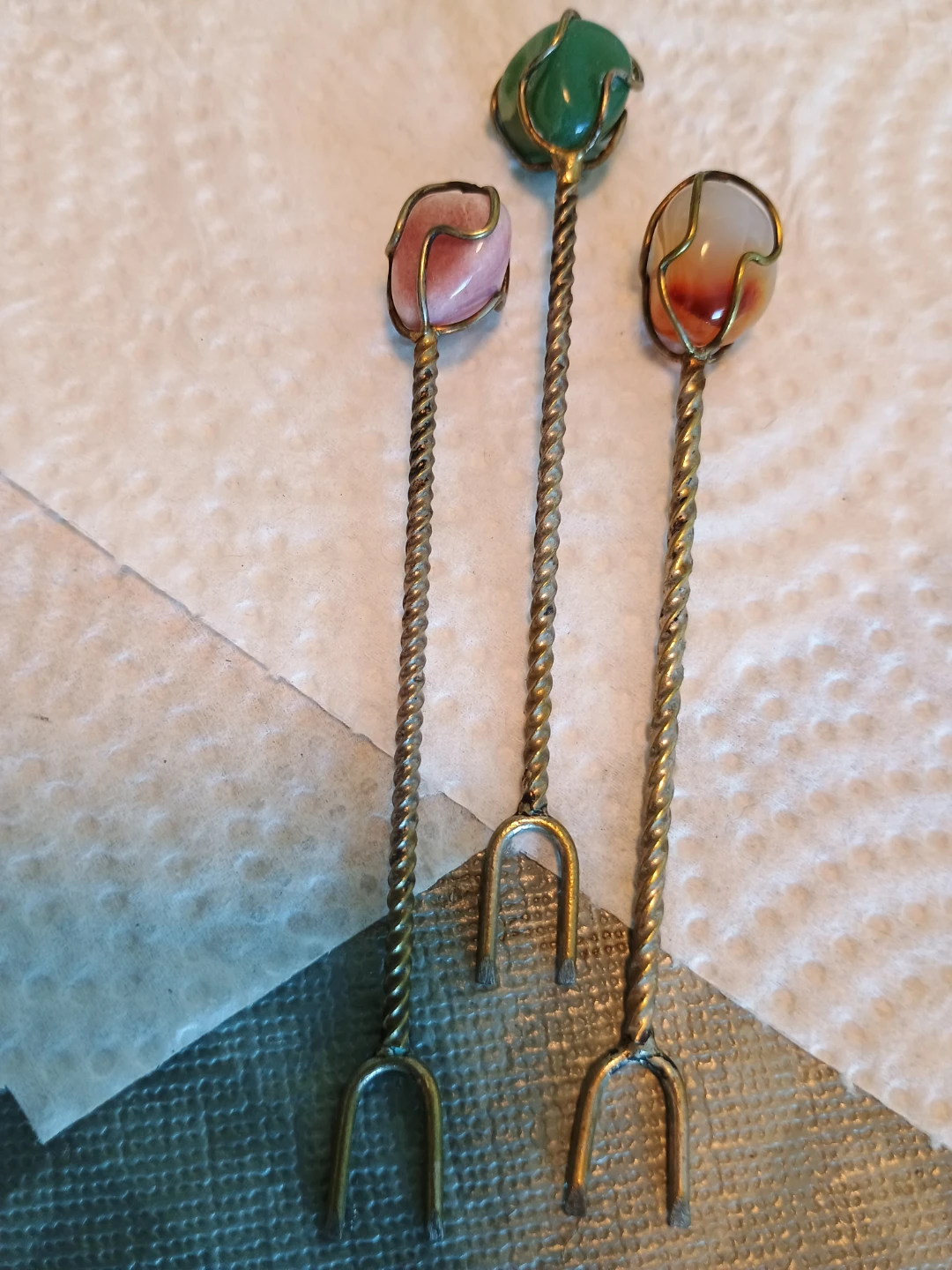 Set of 3 Vintage Stone-Topped Hors D'oeuvre Picks - photo 2