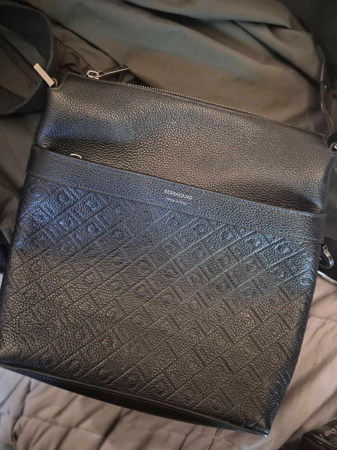 Ferragamo Black Leather Messenger Bag