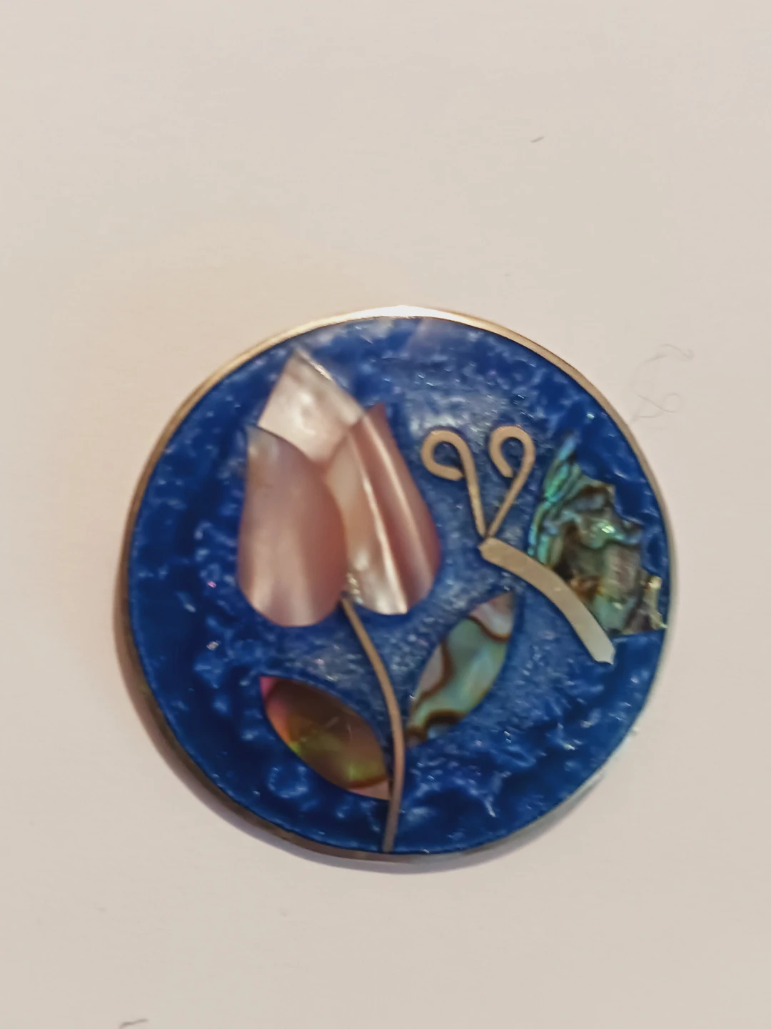 Mexican Alpaca Silver Enamel & Mother of Pearl Brooch - photo 2