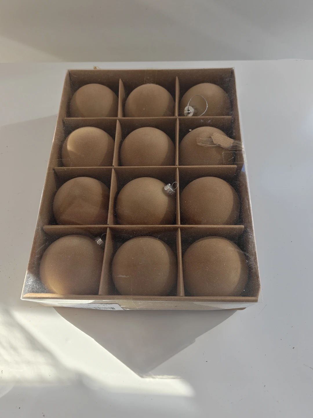 2.4" Set of 12 velvet Khaki Christmas Ornaments
