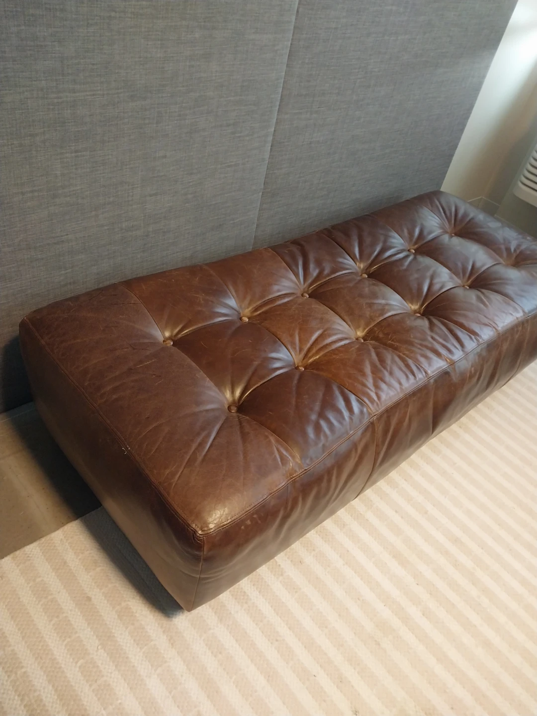 6-Ft Tufted Ottoman – Chestnut Brown Chesterfield Style