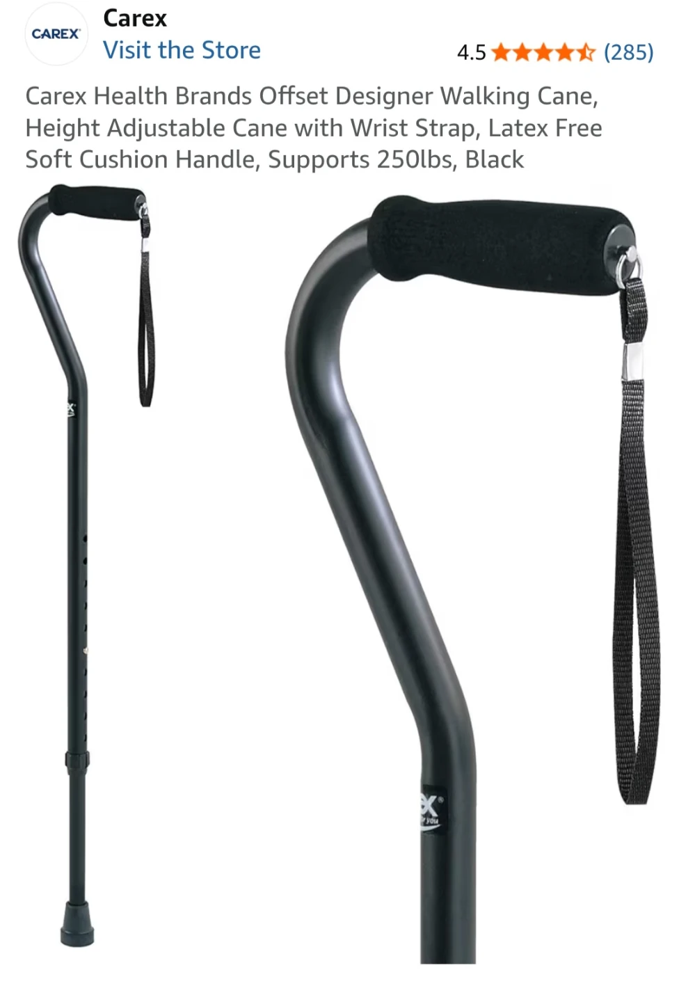 Carex Offset Adjustable Walking Cane