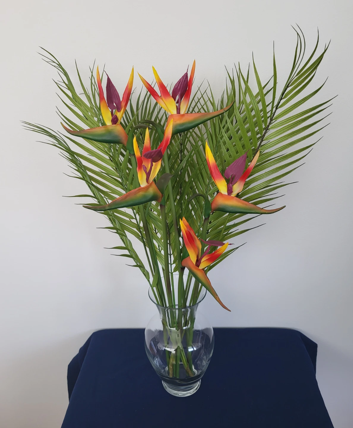 Artificial Bird of Paradise and Palm Leaves Arrangement