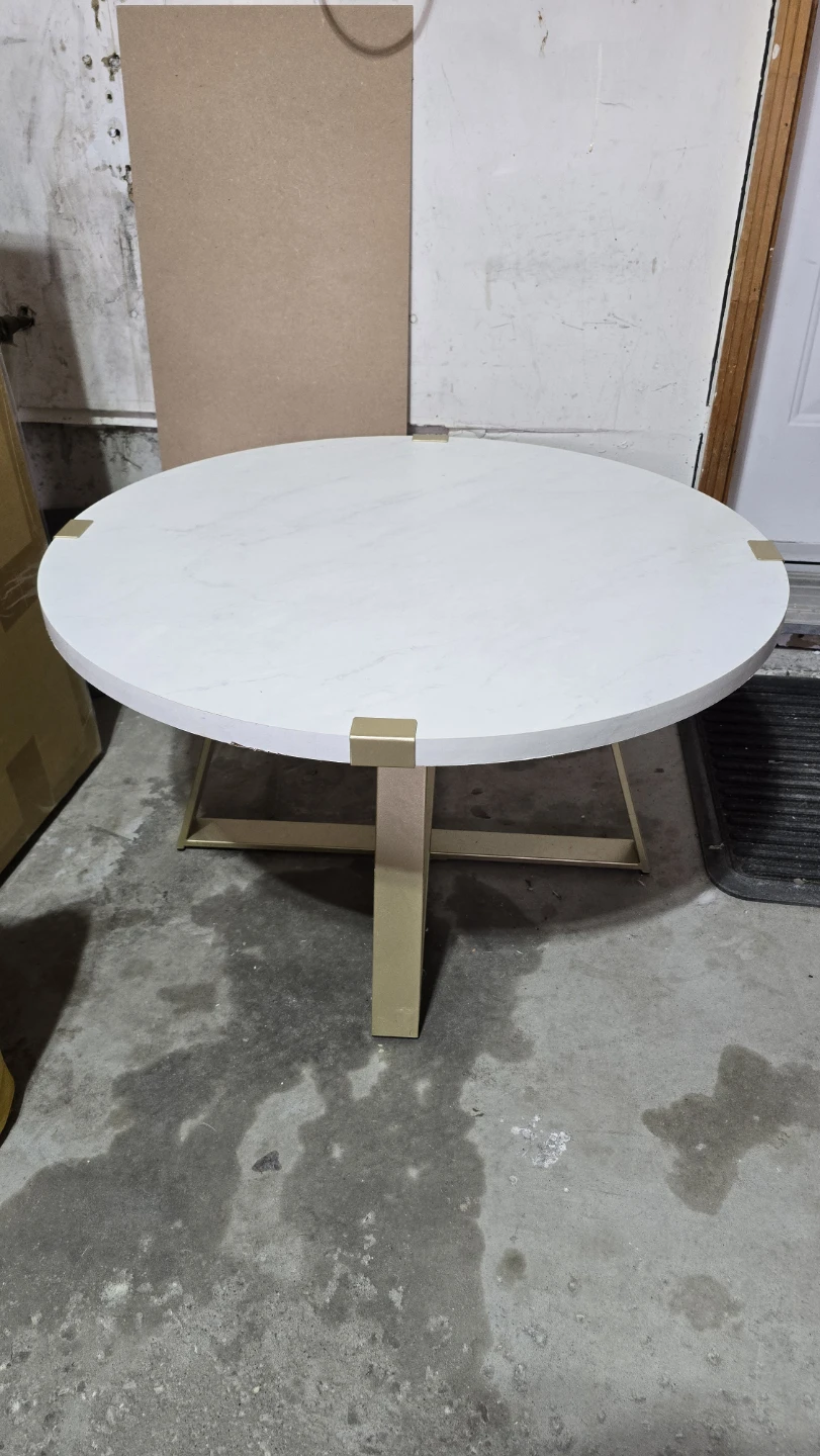 Round Faux Marble Coffee Table with Gold Legs
