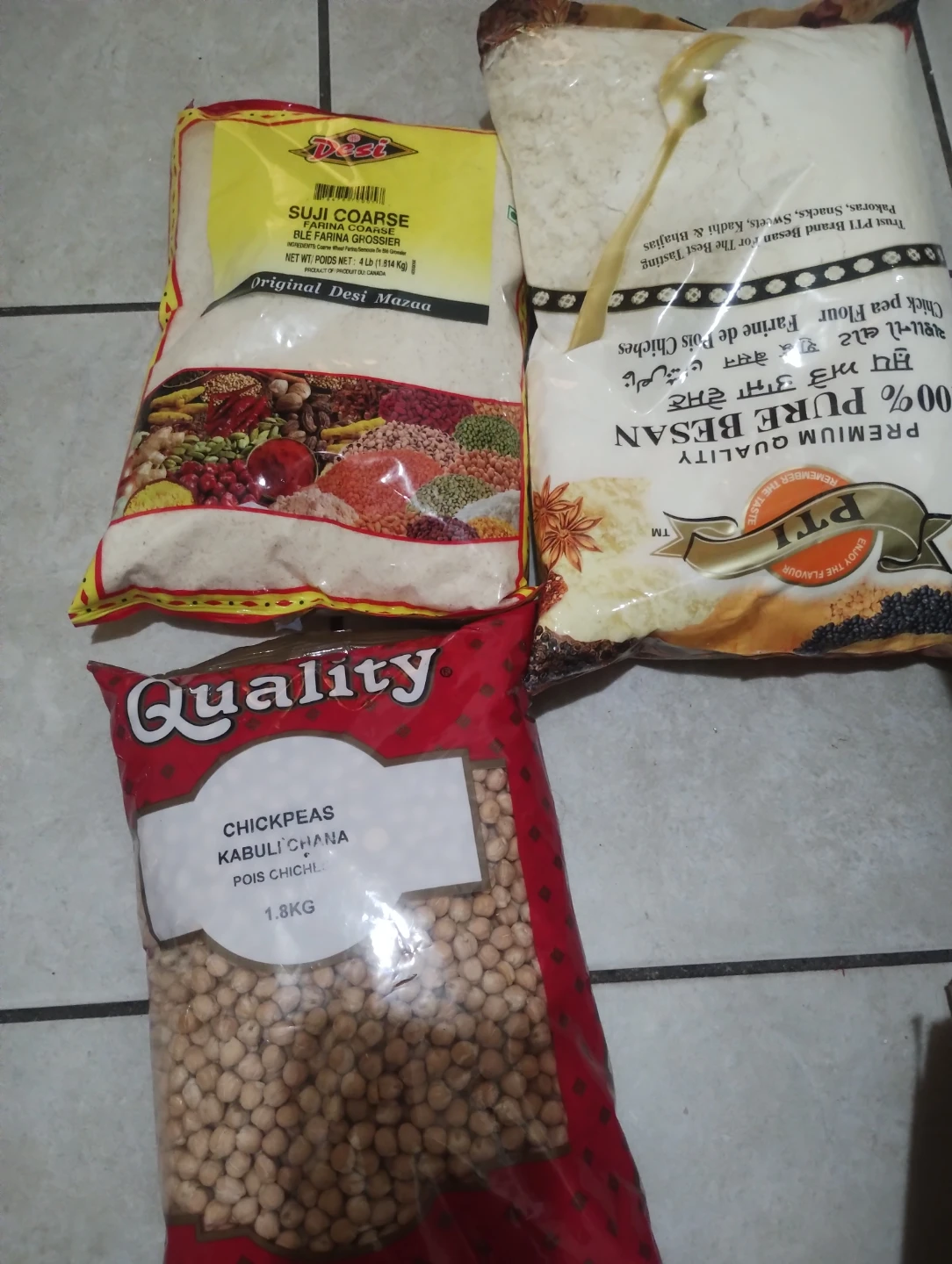 3-Pack Indian grocery Staples –Besan, Suji & Chickpeas