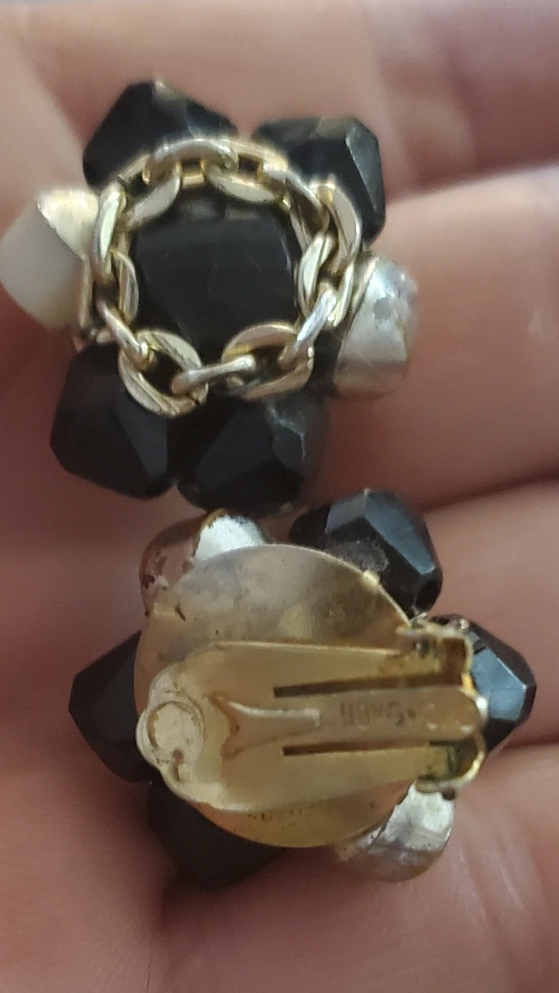 Black Crystal and Silver-Tone Chain Stud Earrings - photo 2