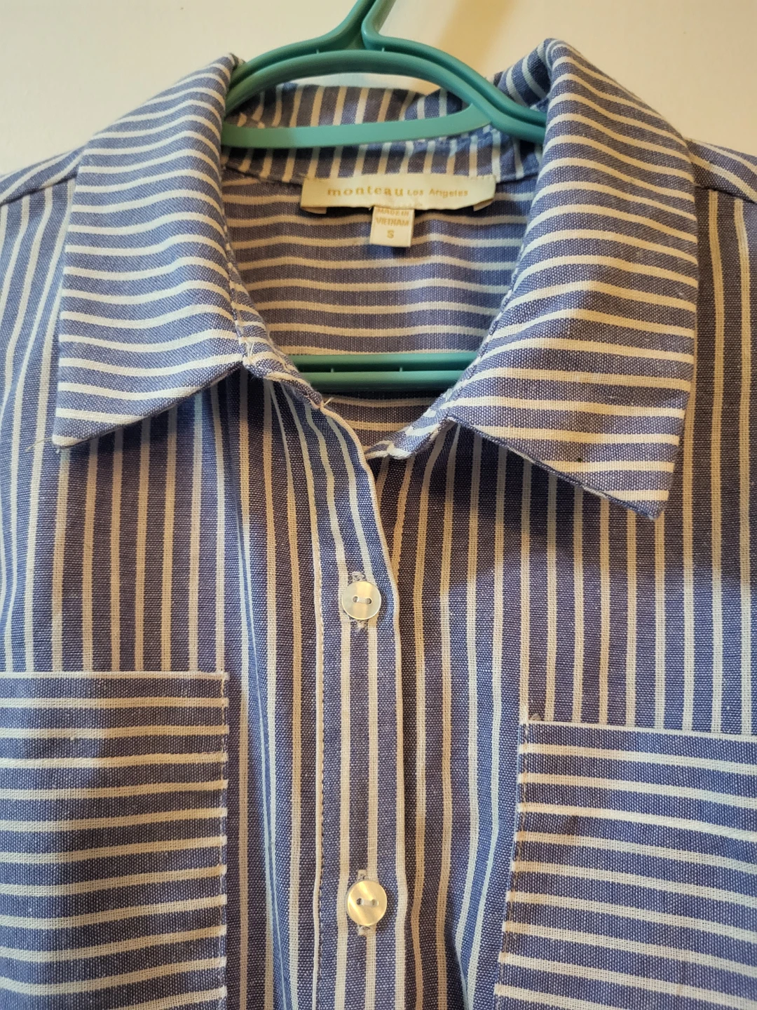 Monteau Los Angeles Blue & White Striped Cotton Dress Shirt, S - photo 2