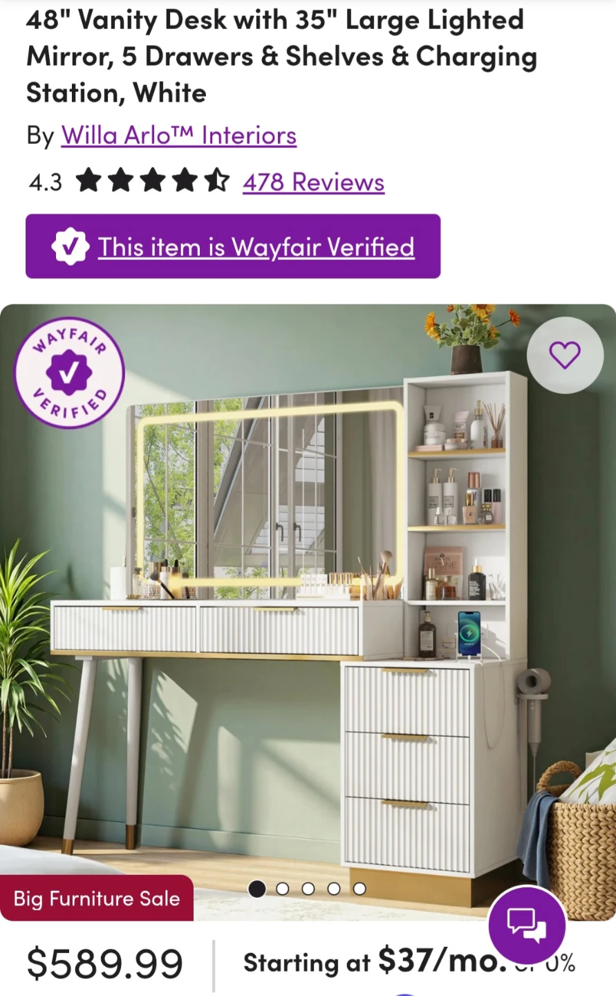 Vanity Desk with Lighted Mirror