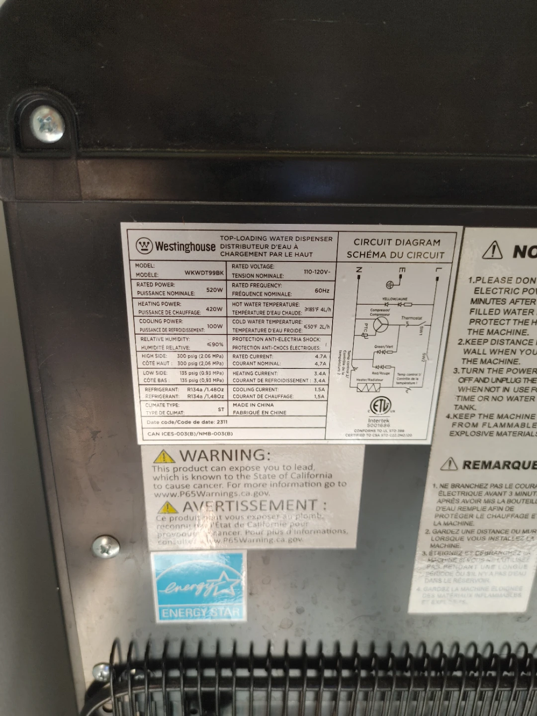 Westinghouse Top-Loading Water Dispenser - photo 4
