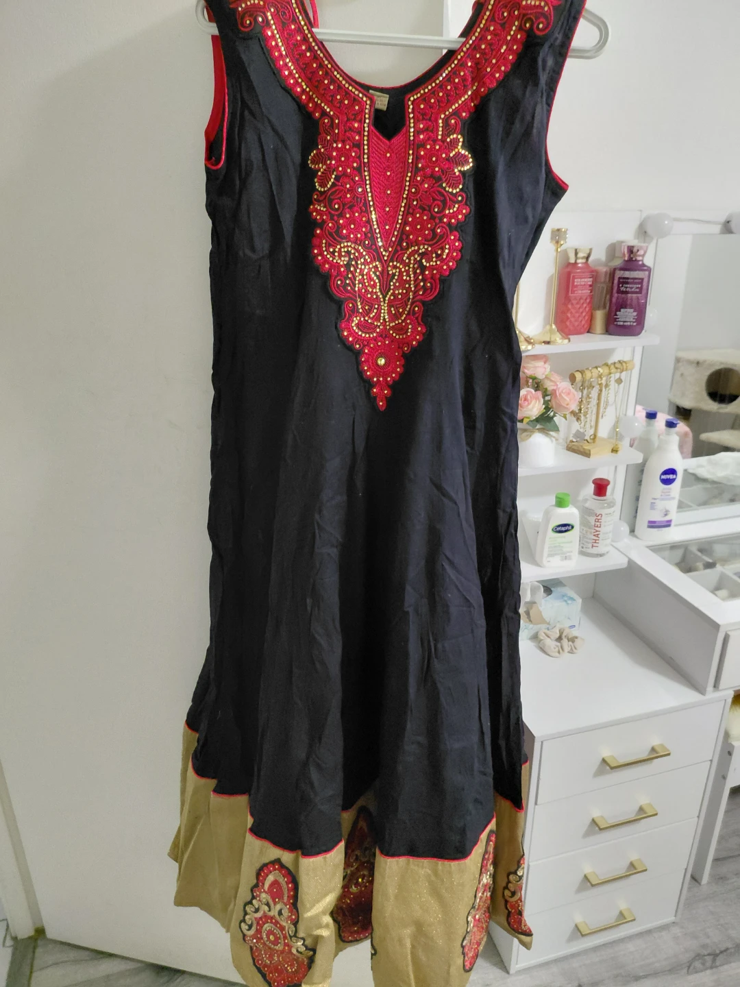 Black and Red Embroidered Kurta Set