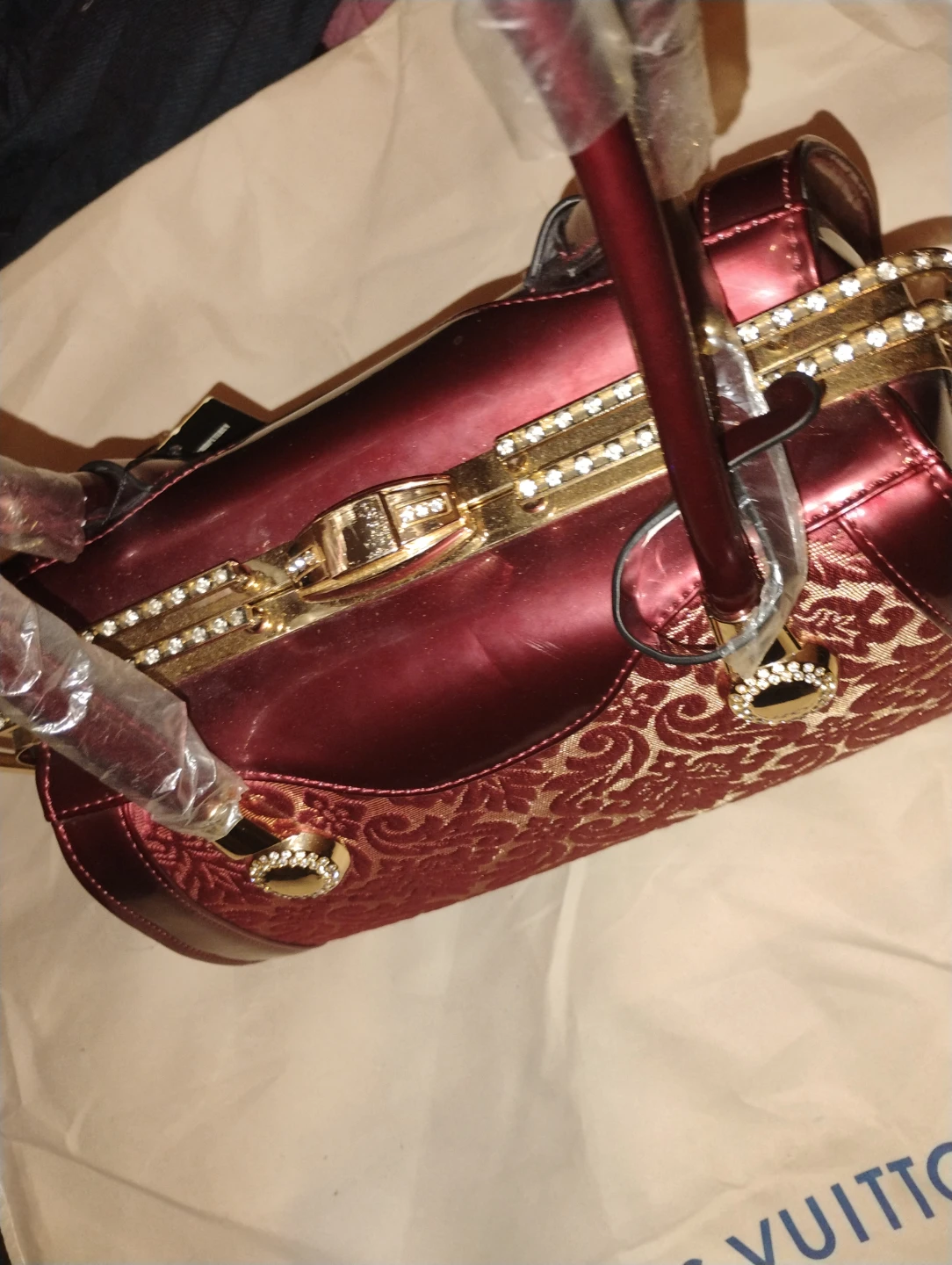 Burgundy Damask Pattern Handbag - photo 2