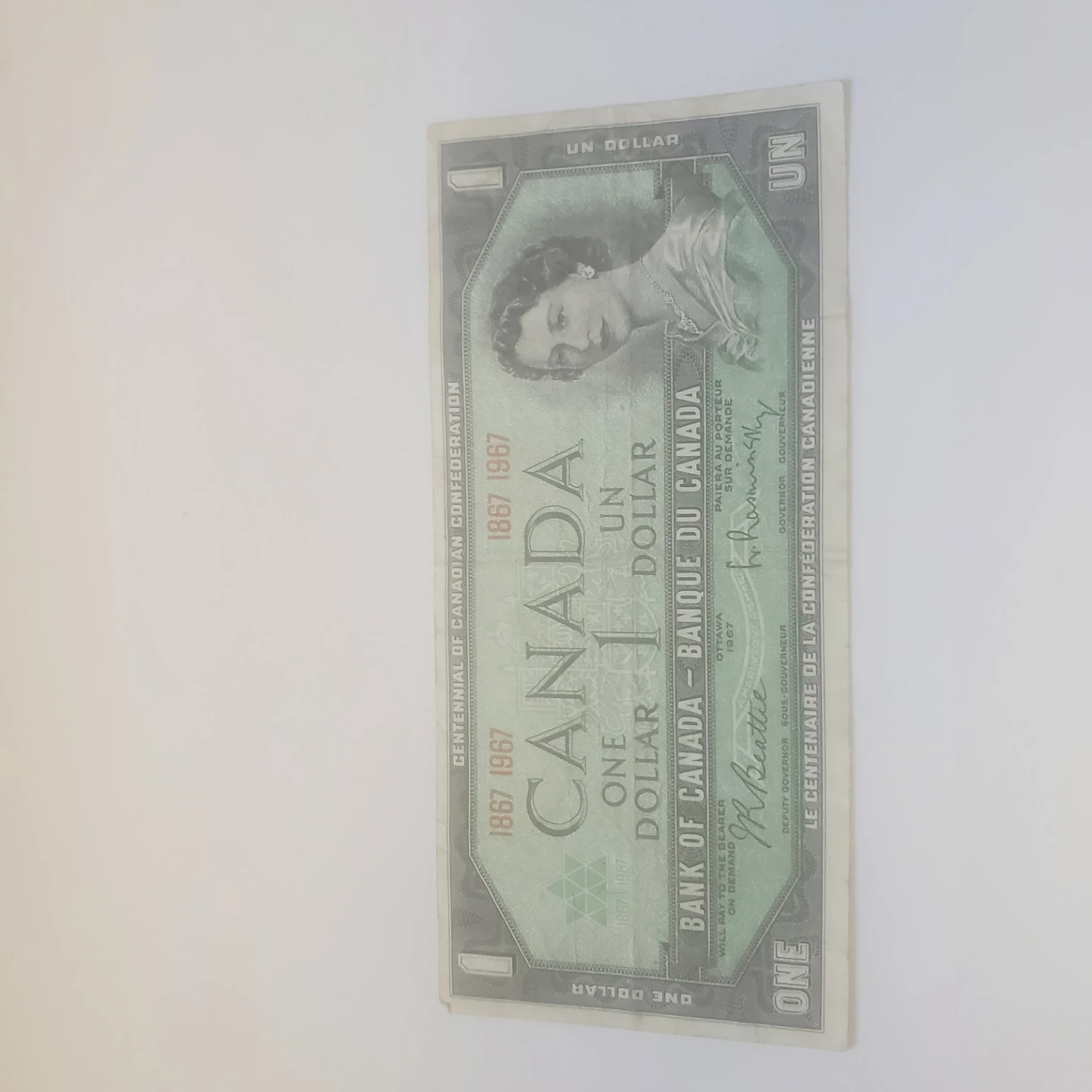 1967 Canadian Centennial One Dollar Bill - photo 2