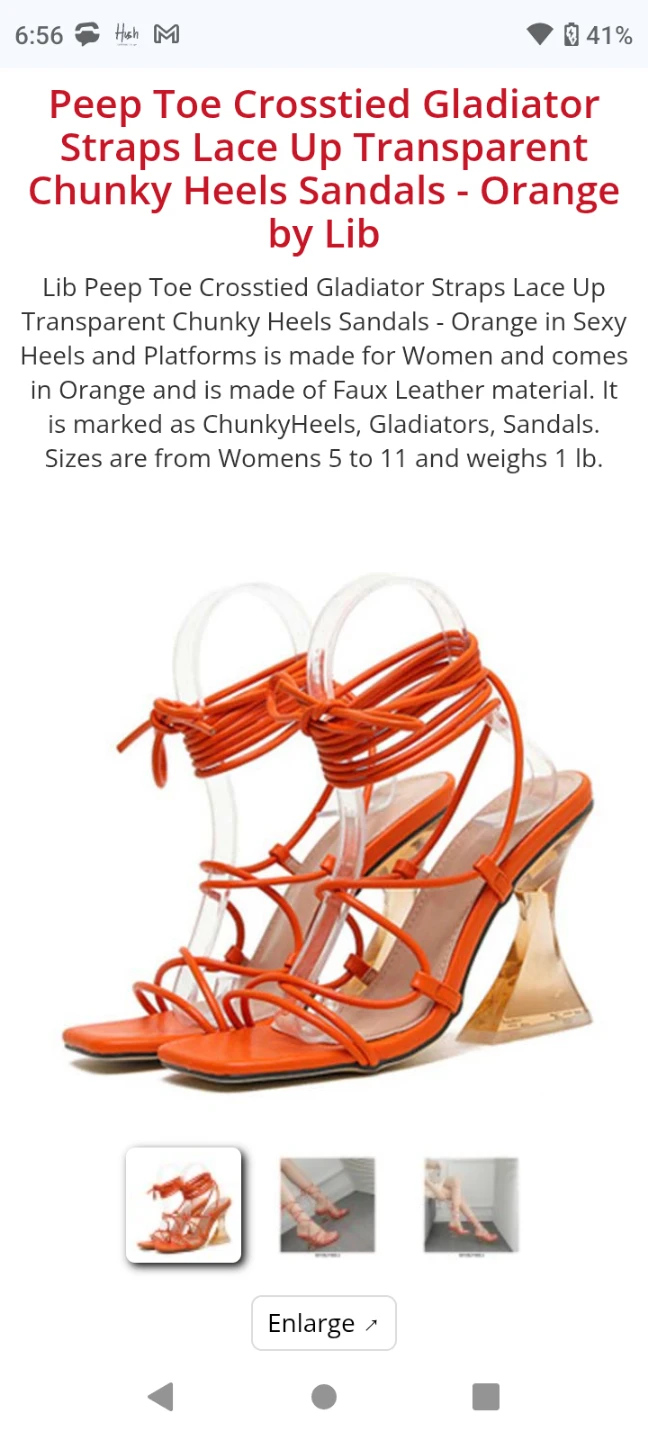 Lib Orange Peep Toe Gladiator Lace Up Chunky Heels