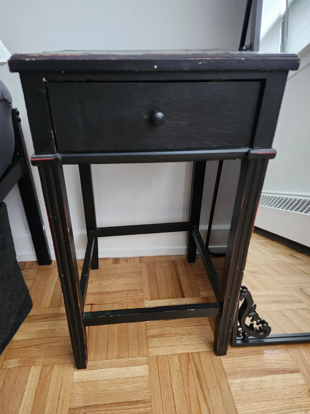 Black Wooden Bedside Table with Drawer