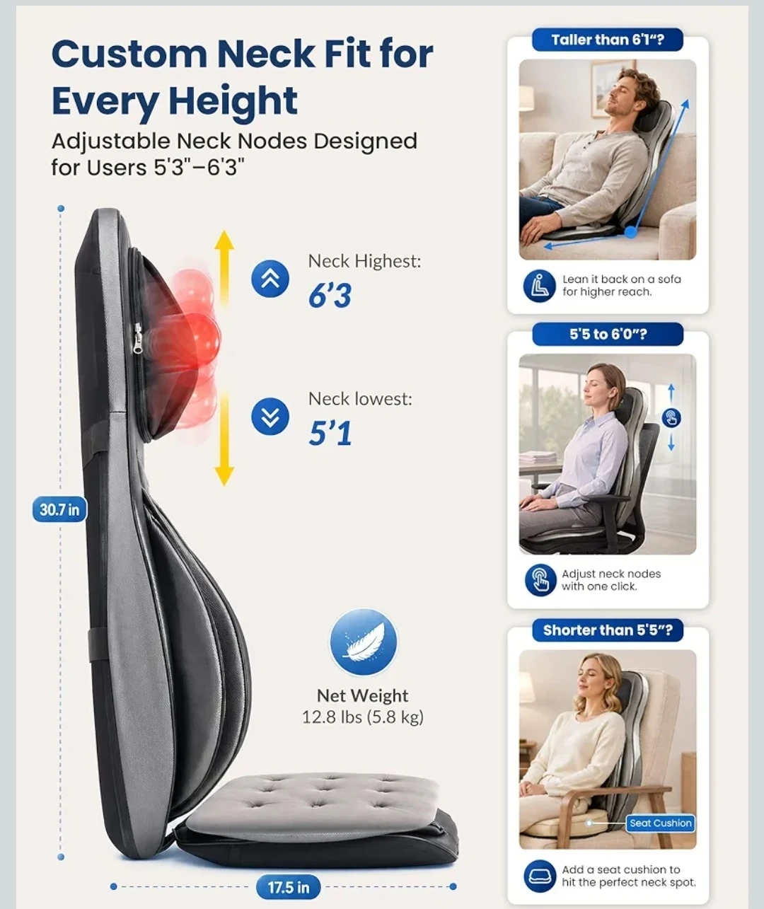 Comfier Shiatsu Neck and Back Massage Chair Pad - photo 3