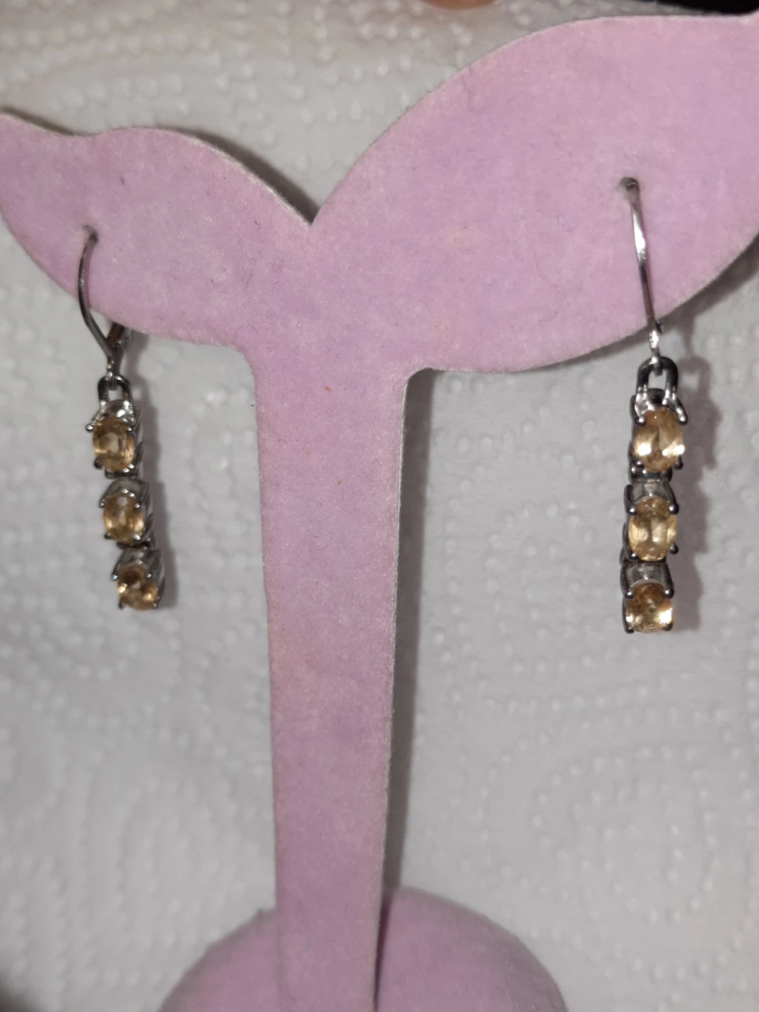 Genuine solid stainless steel 3-Stone Drop Citrine Earrings