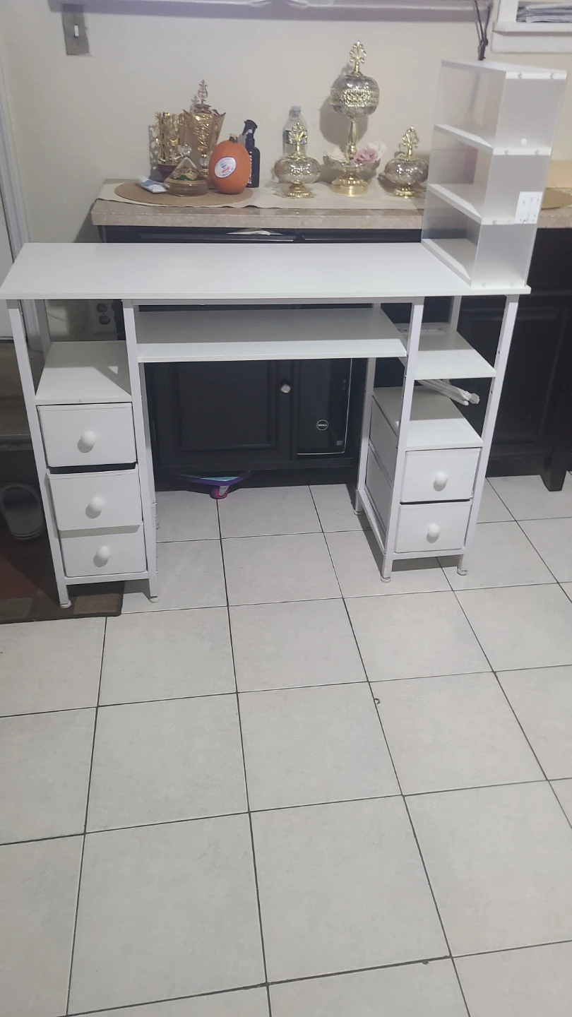 White Computer Desk with Shelving and Drawers - photo 5
