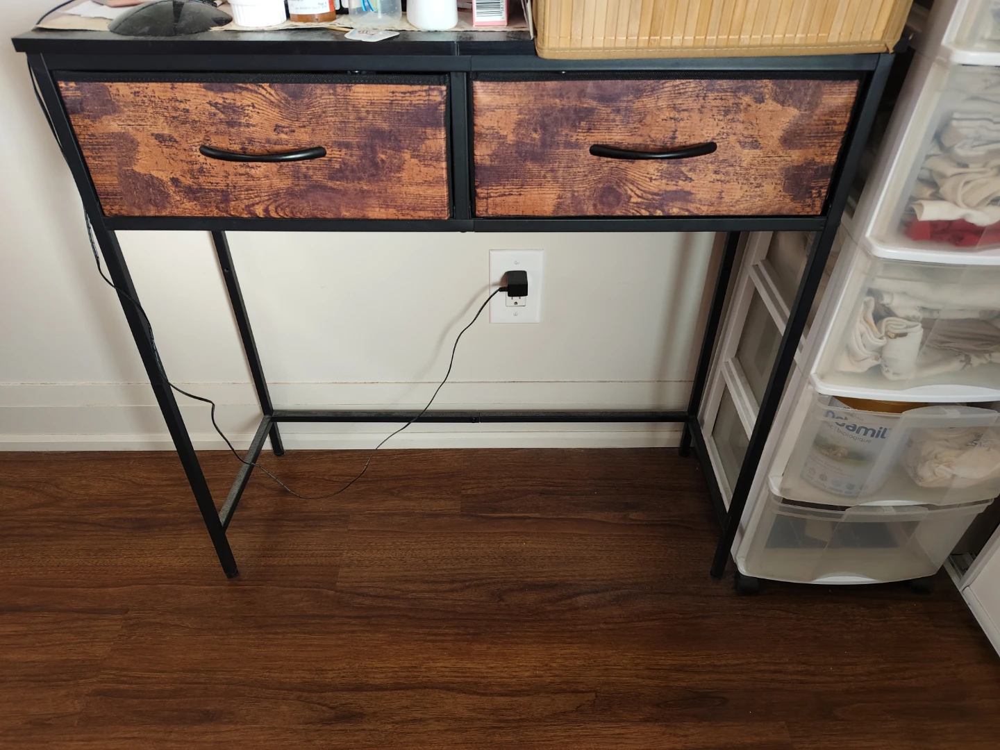 Rustic Wood Grain Console Table with Two Drawers