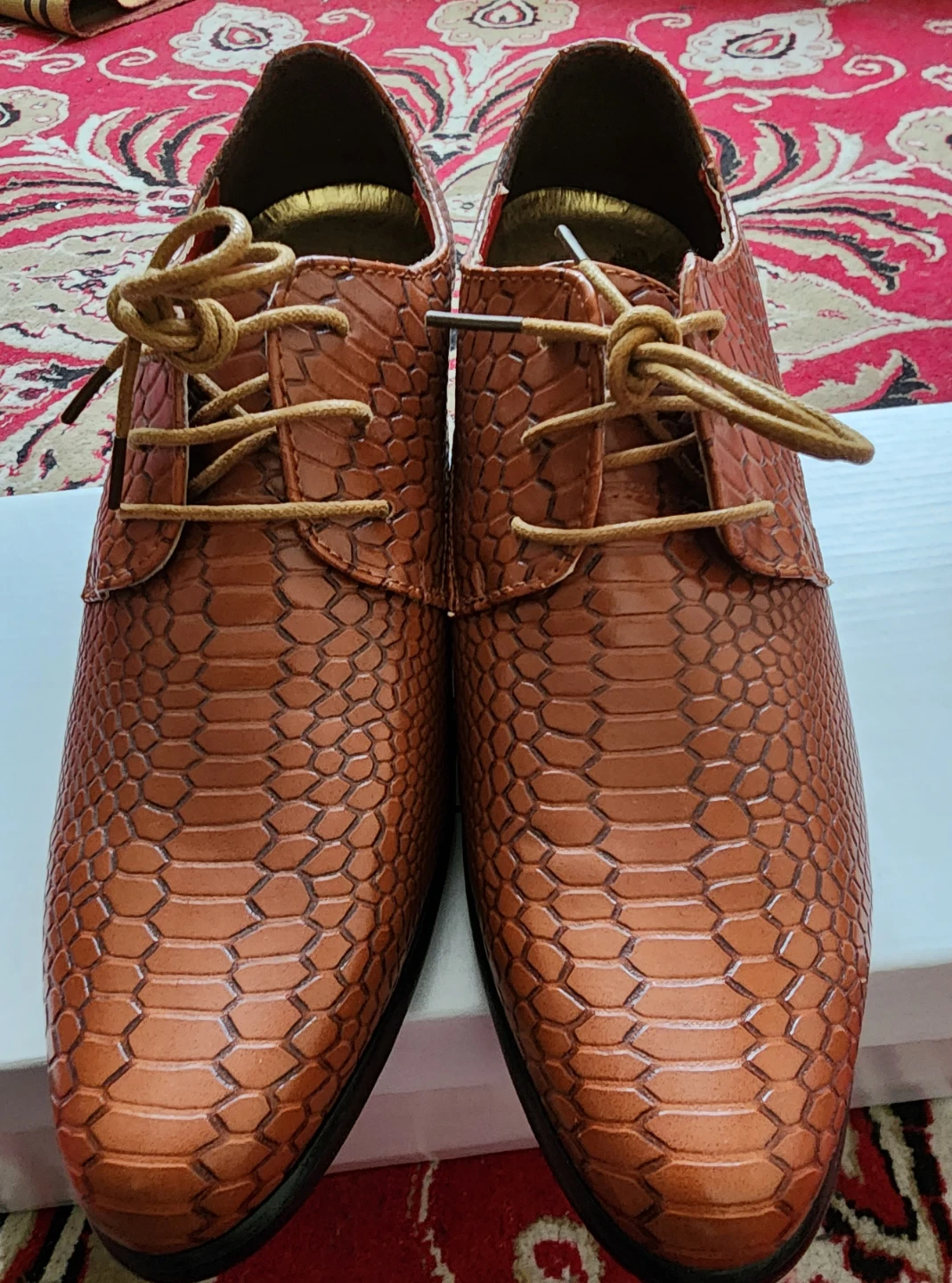 Men's/Unisex Brown Snake-Embossed Leather Oxford Heeled Shoes - photo 3